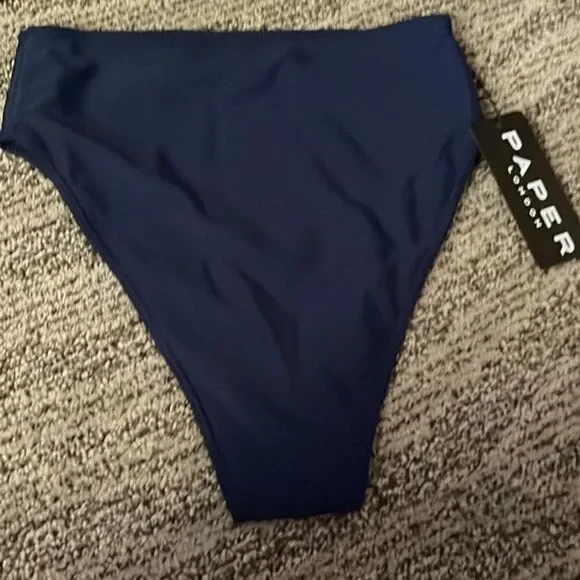 Paper London Stephanie Tide of Your Life Bikini Bottom Navy Blue Sz Small